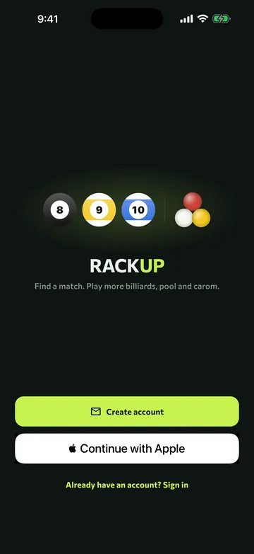 The RackUp welcome screen